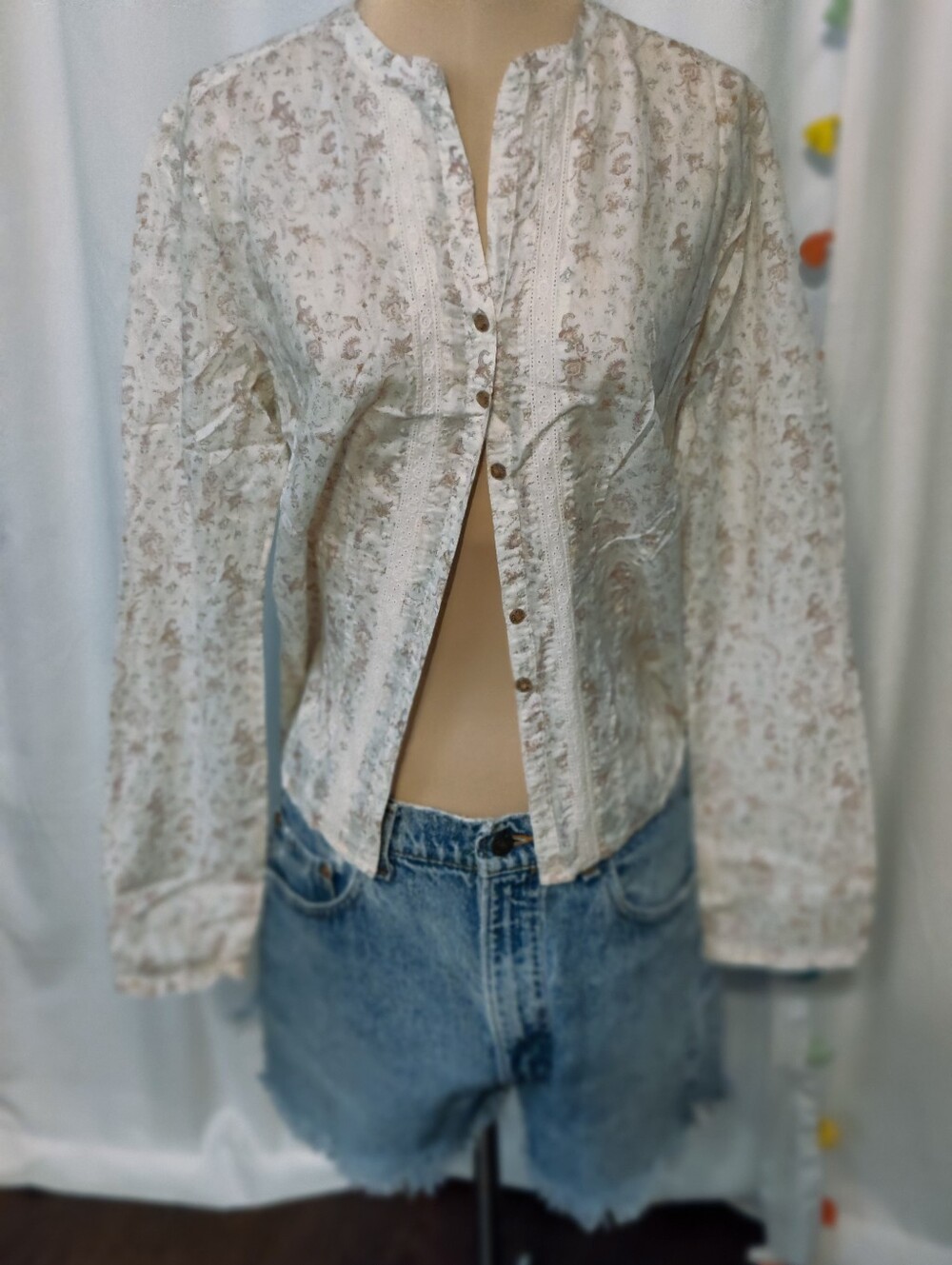 Vintage Gap Y2K  paper thin Floral Western Blouse Chore Shirt S